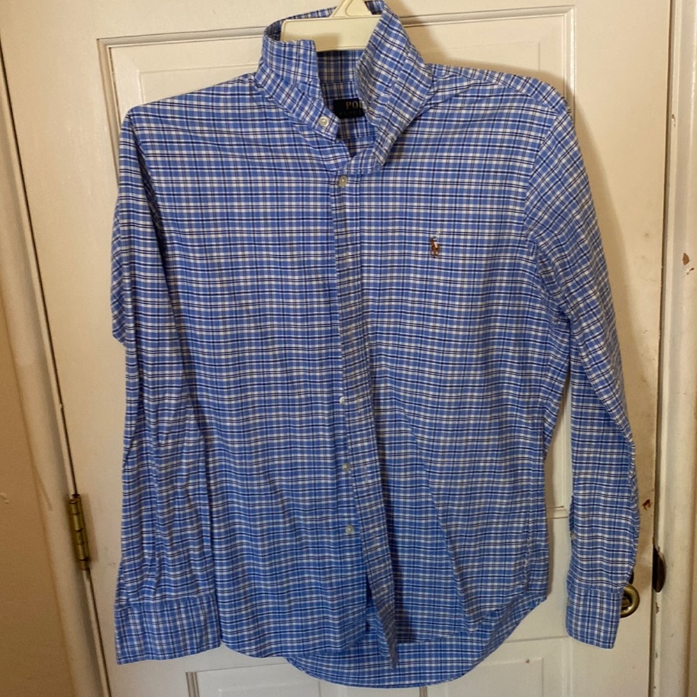 Ralph Lauren Blue Plaid Oxford Mens Small